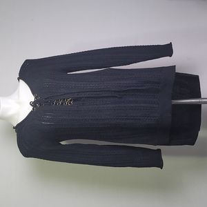 JENNIFER LOPEZ KNITTED BLACK HIGH LOW SWEATER TUNIC/FRONT GOLD RINGS DETAIL XS